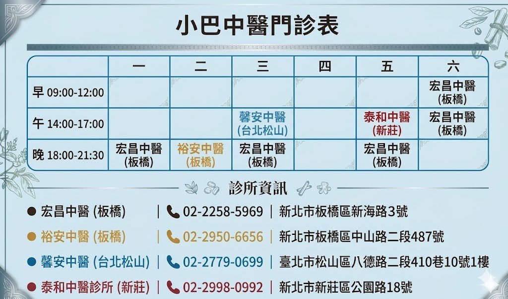 板橋小巴中醫門診表
